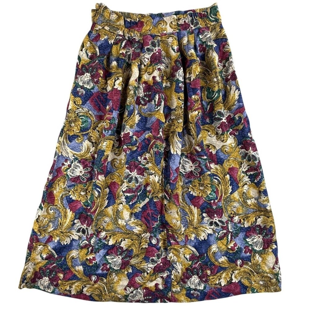 Vintage Worthington Skirt Womens 10 Rayon Baroque Floral Midi 90s USA Made Y2K